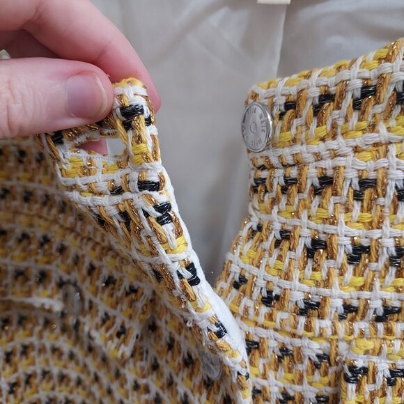 MAJE Yellow Gold Rill Metallic Cotton Tweed Mini Dress - Picture 7 of 11